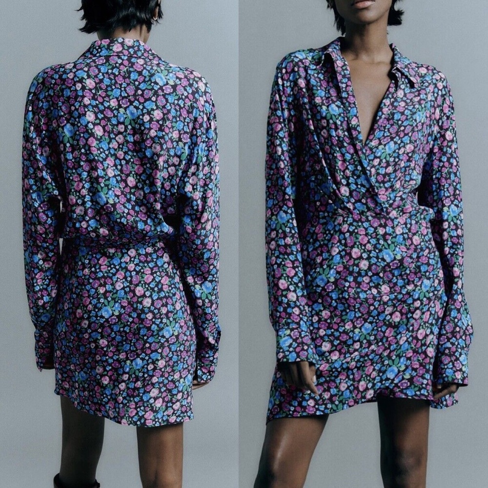 🧵Thrifted🧵Zara Floral Mini Dress - Blue and Pink